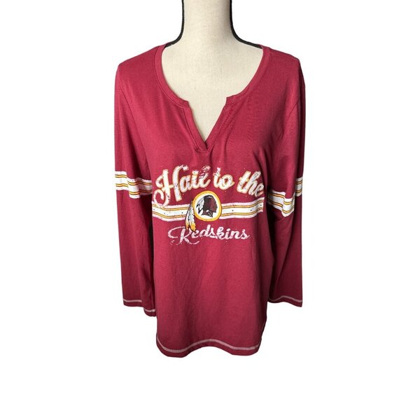 Redskins Tee NFL Burgundy Gold Beads HAIL TO THE REDSKINS Long Sleeve Size 3X - Picture 1 of 7